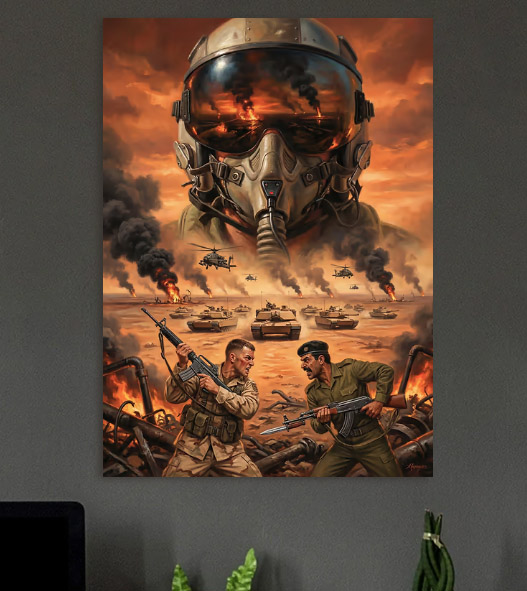 Desert Warfare Scene — metal poster wall art by Lineer